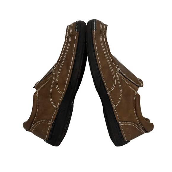 IZOD Mens Brown Leather Slip-On Loafers Contrast Stitching Rubber Sole Shoes 8M - Picture 7 of 11